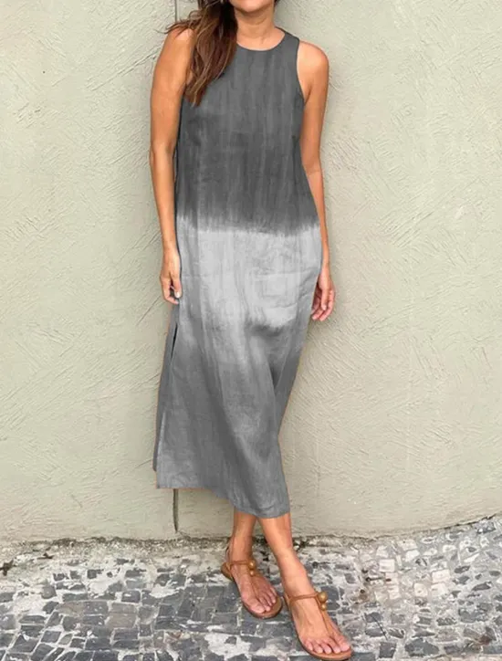Online Women's Long Dress Maxi Dress Maxi Dress Linen-Inspired Dresses Cotton Linen Dress Sundress Cotton Summer Dress Stylish Vacation Daily Date Regular Fit Ombre Short Sleeve Crew Neck Blue Purple Brown Women Dresses