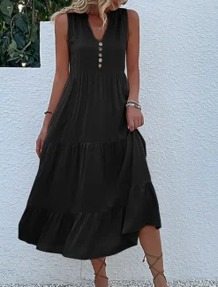 Discount Women's Long Dress Maxi Dress Casual Dress Tank Dress Elegant Stylish Basic Vacation Daily Regular Fit Plain Sleeveless V Neck Black Blue Green Apricot Summer Spring Women T Shirt Dresses