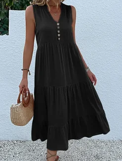 Discount Women's Long Dress Maxi Dress Casual Dress Tank Dress Elegant Stylish Basic Vacation Daily Regular Fit Plain Sleeveless V Neck Black Blue Green Apricot Summer Spring Women T Shirt Dresses