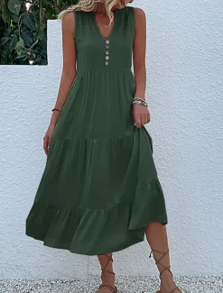Discount Women's Long Dress Maxi Dress Casual Dress Tank Dress Elegant Stylish Basic Vacation Daily Regular Fit Plain Sleeveless V Neck Black Blue Green Apricot Summer Spring Women T Shirt Dresses