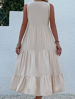 Discount Women's Long Dress Maxi Dress Casual Dress Tank Dress Elegant Stylish Basic Vacation Daily Regular Fit Plain Sleeveless V Neck Black Blue Green Apricot Summer Spring Women T Shirt Dresses