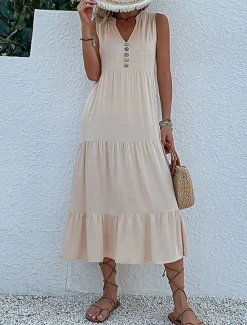 Discount Women's Long Dress Maxi Dress Casual Dress Tank Dress Elegant Stylish Basic Vacation Daily Regular Fit Plain Sleeveless V Neck Black Blue Green Apricot Summer Spring Women T Shirt Dresses