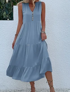 Discount Women's Long Dress Maxi Dress Casual Dress Tank Dress Elegant Stylish Basic Vacation Daily Regular Fit Plain Sleeveless V Neck Black Blue Green Apricot Summer Spring Women T Shirt Dresses