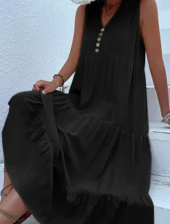 Discount Women's Long Dress Maxi Dress Casual Dress Tank Dress Elegant Stylish Basic Vacation Daily Regular Fit Plain Sleeveless V Neck Black Blue Green Apricot Summer Spring Women T Shirt Dresses