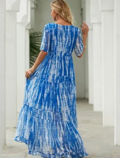 Women's Long Dress Maxi Dress Casual Dress Chiffon Dress Swing Dress Summer Dress Streetwear Maxi Vacation Street Holiday Loose Fit Tie Dye Short Sleeve V Neck Summer Women Chiffon Dresses