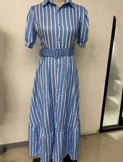 Best Women's Long Dress Maxi Dress Shirt Dress Casual Dress Summer Dress Stylish Casual Vacation Daily Date Regular Fit Stripe Short Sleeve Lapel White Blue Summer Spring Women Work Dresses
