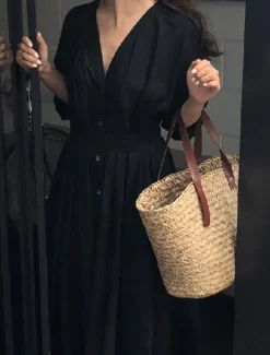 Best Women's Long Dress Maxi Dress Linen-Inspired Dresses White Dress Casual Dress Stylish Casual Vacation Daily Date Regular Fit Plain Long Sleeve V Neck Black White Summer Spring Women Dresses