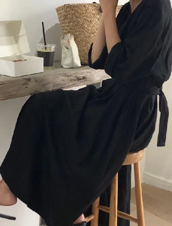 Best Women's Long Dress Maxi Dress Linen-Inspired Dresses White Dress Casual Dress Stylish Casual Vacation Daily Date Regular Fit Plain Long Sleeve V Neck Black White Summer Spring Women Dresses