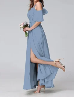 Discount Women's Long Dress Maxi Dress Prom Dress Party Dress Cocktail Dress Wedding Guest Dress Fashion Party Special Occasion Date Regular Fit Plain Short Sleeve V Neck Yellow Light Blue Summer Women Cocktail Dress