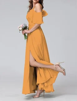 Discount Women's Long Dress Maxi Dress Prom Dress Party Dress Cocktail Dress Wedding Guest Dress Fashion Party Special Occasion Date Regular Fit Plain Short Sleeve V Neck Yellow Light Blue Summer Women Cocktail Dress