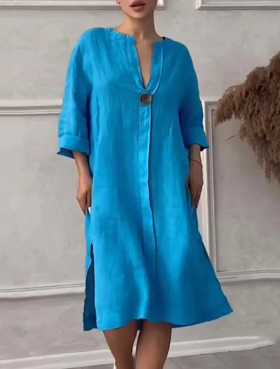 Online Women's Long Dress Maxi Dress Linen-Inspired Dresses Casual Dress Stylish Casual Vacation Daily Date Regular Fit Plain Long Sleeve V Neck Black Light Green Pink Red Summer Spring Women Dresses