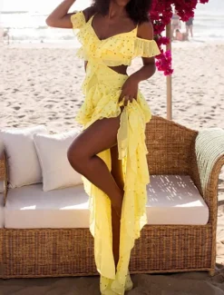 New Women's Long Dress Maxi Dress Vintage Dress Cocktail Dress Wedding Guest Dress Chiffon Dress Fashion Modern Vacation Holiday Going out Regular Fit Plain Sleeveless V Neck Yellow Pink Summer Women Cocktail Dress