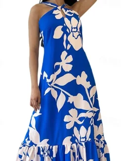 Best Women's Long Dress Maxi Dress Cocktail Dress Halter Neck Dress Elegant Fashion Tea Party Going out Weekend Regular Fit Flower Sleeveless Halter Neck Summer Women Floral Dresses