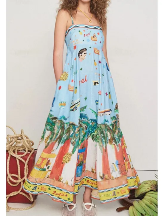 Sale Women's Long Dress Maxi Dress Summer Dress Slip Dress Print Dress Fashion Vacation Holiday Going out Regular Fit Tropical Sleeveless Spaghetti Strap Summer Women Floral Dresses