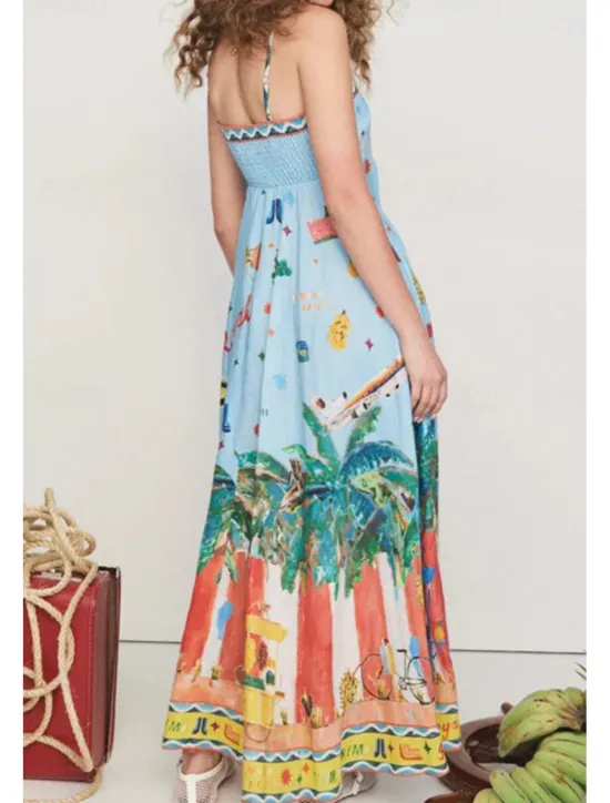 Sale Women's Long Dress Maxi Dress Summer Dress Slip Dress Print Dress Fashion Vacation Holiday Going out Regular Fit Tropical Sleeveless Spaghetti Strap Summer Women Floral Dresses