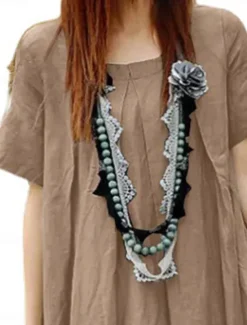Discount Women's Long Dress Maxi Dress Cotton Linen Dresses Casual Dress Basic Casual Vacation Daily Regular Fit Plain Short Sleeve Crew Neck Red Dark Green Khaki Gray Summer Women Dresses