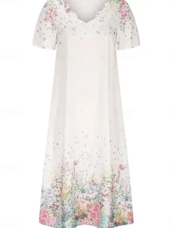 Clearance Women's Long Dress Maxi Dress Casual Dress Elegant Stylish Casual Vacation Party Daily Regular Fit Floral Short Sleeve V Neck Spring Fall Women Floral Dresses|Spring Dresses