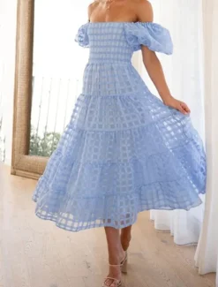 Hot Women's Long Dress Maxi Dress Casual Dress Fashion Outdoor Party Holiday Regular Fit Plain Short Sleeve Off Shoulder White Pink Blue Summer Women Work Dresses