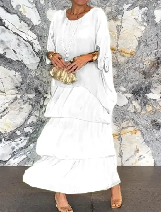 Hot Women's Long Dress Maxi Dress Casual Dress Summer Dress Boho Dress Stylish Casual Vacation Daily Date Regular Fit Geometric 3/4 Length Sleeve Crew Neck White Navy Blue Green Summer Women Spring Dresses