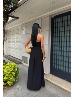 Women's Long Dress Maxi Dress Swing Dress Summer Dress Elegant Going out Beach Summer Dress Regular Fit Pure Color Sleeveless Strapless Black Yellow Brown Beige Summer Women Cocktail Dress