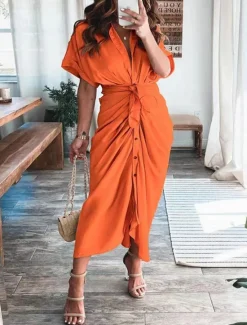 New Women's Long Dress Maxi Dress Shirt Dress Casual Dress Summer Dress Stylish Casual Vacation Daily Date Regular Fit Plain Short Sleeve Lapel Black Champagne Red Light Purple Summer Spring Women Spring Dresses|Work Dresses