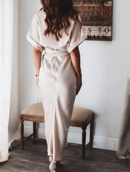 New Women's Long Dress Maxi Dress Shirt Dress Casual Dress Summer Dress Stylish Casual Vacation Daily Date Regular Fit Plain Short Sleeve Lapel Black Champagne Red Light Purple Summer Spring Women Spring Dresses|Work Dresses