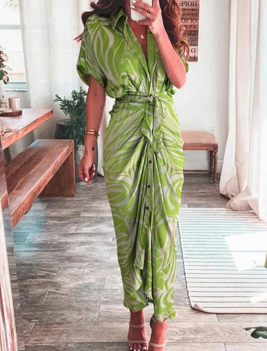 New Women's Long Dress Maxi Dress Shirt Dress Casual Dress Summer Dress Stylish Casual Vacation Daily Date Regular Fit Plain Short Sleeve Lapel Black Champagne Red Light Purple Summer Spring Women Spring Dresses|Work Dresses