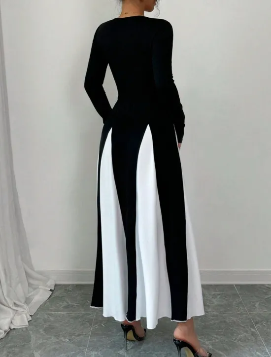 Hot Women's Long Dress Maxi Dress Graduation Dress Casual Dress Fashion Modern Outdoor Vacation Daily Regular Fit Color Block Long Sleeve Crew Neck Summer Spring Women Cocktail Dress
