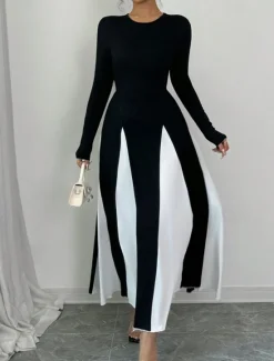 Hot Women's Long Dress Maxi Dress Graduation Dress Casual Dress Fashion Modern Outdoor Vacation Daily Regular Fit Color Block Long Sleeve Crew Neck Summer Spring Women Cocktail Dress