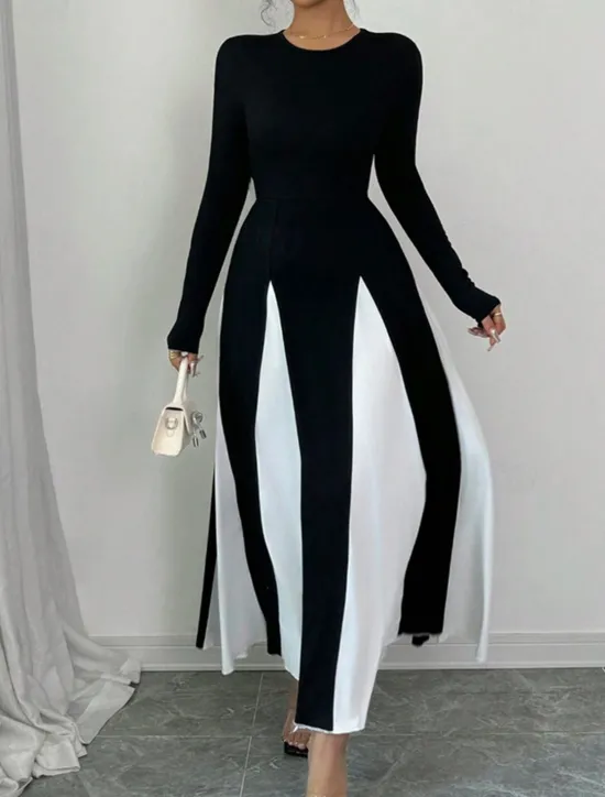 Hot Women's Long Dress Maxi Dress Graduation Dress Casual Dress Fashion Modern Outdoor Vacation Daily Regular Fit Color Block Long Sleeve Crew Neck Summer Spring Women Cocktail Dress