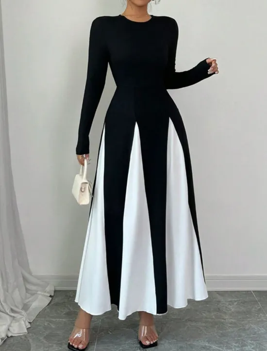 Hot Women's Long Dress Maxi Dress Graduation Dress Casual Dress Fashion Modern Outdoor Vacation Daily Regular Fit Color Block Long Sleeve Crew Neck Summer Spring Women Cocktail Dress