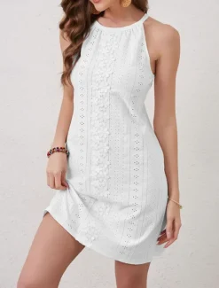 Discount Women's Long Dress Maxi Dress Lace Dress Casual Dress Elegant Stylish Casual Vacation Daily Regular Fit Plain Sleeveless Crew Neck Summer Spring Women White Dresses