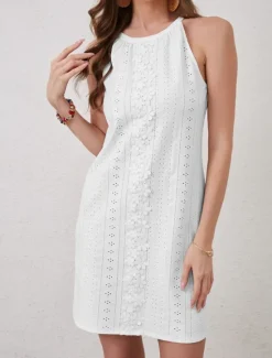 Discount Women's Long Dress Maxi Dress Lace Dress Casual Dress Elegant Stylish Casual Vacation Daily Regular Fit Plain Sleeveless Crew Neck Summer Spring Women White Dresses