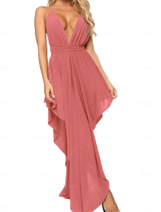 Women's Long Dress Maxi Dress White Dress Summer Dress Slip Dress Halter Neck Dress Hot Mature Sexy Dress Daily Club Regular Fit Plain Pure Color Sleeveless Halter Neck Deep V Black White Pink Summer Women White Dresses