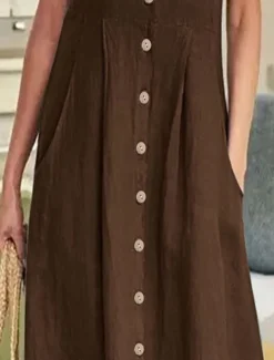 Best Women's Long Dress Maxi Dress Linen-Inspired Dresses Cotton Linen Dress Hawaiian Regular Fit Solid Color Short Sleeve V Neck dark brown claret White Summer Spring Women Dresses