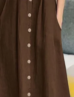 Best Women's Long Dress Maxi Dress Linen-Inspired Dresses Cotton Linen Dress Hawaiian Regular Fit Solid Color Short Sleeve V Neck dark brown claret White Summer Spring Women Dresses
