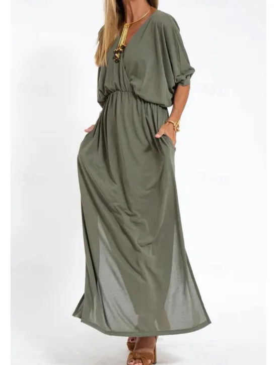 New Women's Long Dress Maxi Dress Casual Dress Cocktail Dress Wedding Guest Dress Chiffon Dress Fashion Vacation Going out Weekend Regular Fit Plain Long Sleeve V Neck Black White Yellow Pink Summer Women Cocktail Dress
