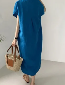 Best Women's Long Dress Maxi Dress Linen-Inspired Dresses Casual Dress Cotton Linen Dress Stylish Casual Vacation Daily Date Regular Fit Plain Short Sleeve V Neck Summer Spring Women Dresses
