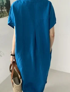 Best Women's Long Dress Maxi Dress Linen-Inspired Dresses Casual Dress Cotton Linen Dress Stylish Casual Vacation Daily Date Regular Fit Plain Short Sleeve V Neck Summer Spring Women Dresses