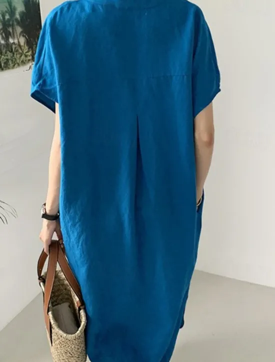 Best Women's Long Dress Maxi Dress Linen-Inspired Dresses Casual Dress Cotton Linen Dress Stylish Casual Vacation Daily Date Regular Fit Plain Short Sleeve V Neck Summer Spring Women Dresses