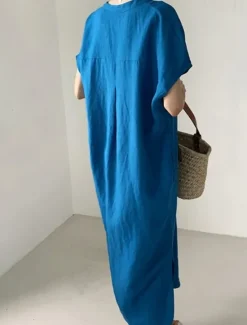 Best Women's Long Dress Maxi Dress Linen-Inspired Dresses Casual Dress Cotton Linen Dress Stylish Casual Vacation Daily Date Regular Fit Plain Short Sleeve V Neck Summer Spring Women Dresses