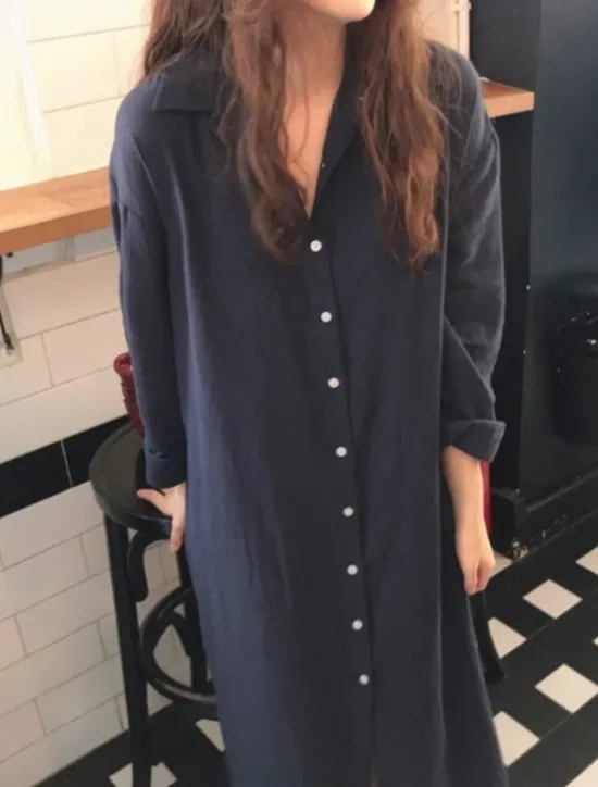 Clearance Women's Long Dress Maxi Dress Linen-Inspired Dresses Shirt Dress Casual Dress Stylish Casual Vacation Daily Date Regular Fit Plain Long Sleeve Lapel White Pink Navy Blue Khaki Summer Spring Women Dresses