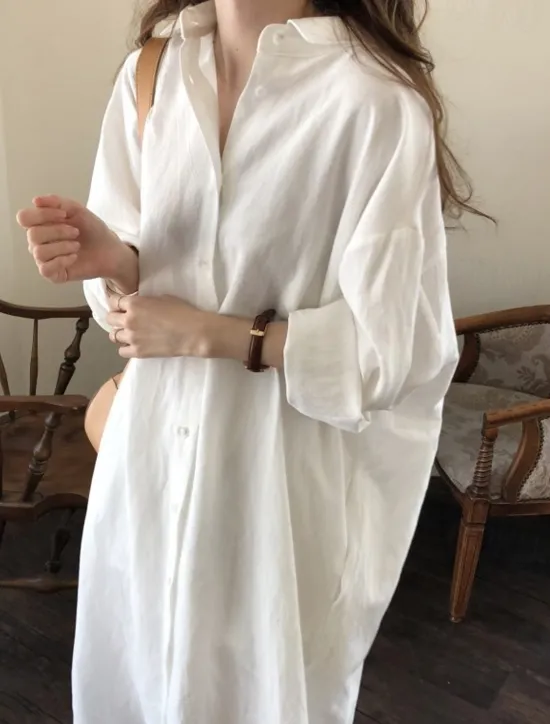 Clearance Women's Long Dress Maxi Dress Linen-Inspired Dresses Shirt Dress Casual Dress Stylish Casual Vacation Daily Date Regular Fit Plain Long Sleeve Lapel White Pink Navy Blue Khaki Summer Spring Women Dresses