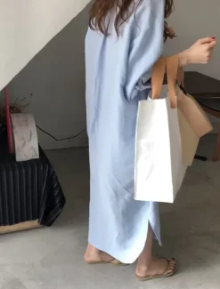 Clearance Women's Long Dress Maxi Dress Linen-Inspired Dresses Shirt Dress Casual Dress Stylish Casual Vacation Daily Date Regular Fit Plain Long Sleeve Lapel White Pink Navy Blue Khaki Summer Spring Women Dresses
