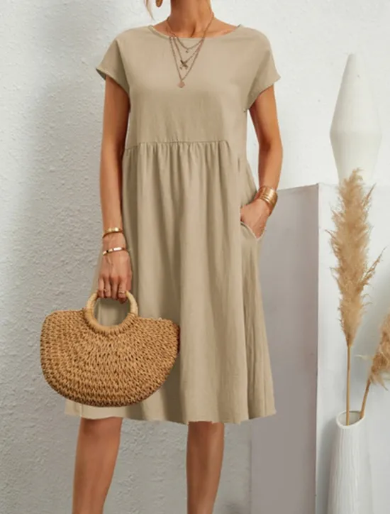 Best Women's Long Dress Maxi Dress Linen-Inspired Dresses Casual Dress Cotton Linen Dress A Line Dress Stylish Casual Vacation Daily Date Regular Fit Plain Short Sleeve Crew Neck Wine Blue Khaki Summer Women Dresses