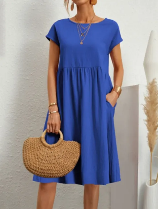 Best Women's Long Dress Maxi Dress Linen-Inspired Dresses Casual Dress Cotton Linen Dress A Line Dress Stylish Casual Vacation Daily Date Regular Fit Plain Short Sleeve Crew Neck Wine Blue Khaki Summer Women Dresses