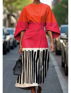 Women's Long Dress Maxi Dress Casual Dress Summer Dress Fashion Modern Daily Date Weekend Regular Fit Geometric 3/4 Length Sleeve Crew Neck Colorful Black White Yellow Summer Women Floral Dresses