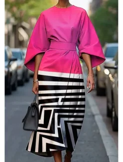 Women's Long Dress Maxi Dress Casual Dress Summer Dress Fashion Modern Daily Date Weekend Regular Fit Geometric 3/4 Length Sleeve Crew Neck Colorful Black White Yellow Summer Women Floral Dresses