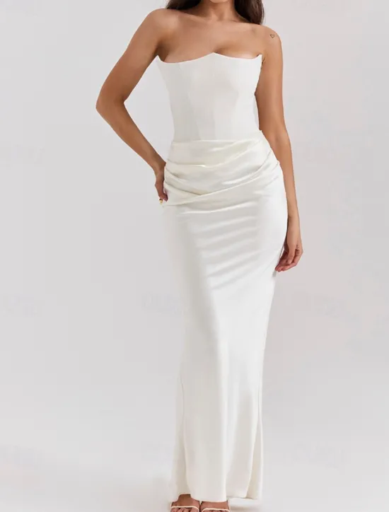 New Women's Long Dress Maxi Dress White Dress Graduation Dress Prom Dress Party Dress Elegant Fashion Party Special Occasion Evening Party Regular Fit Plain Sleeveless Strapless Black White Pink Red Women White Dresses