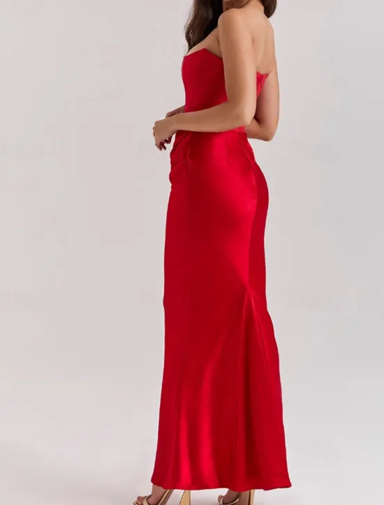 New Women's Long Dress Maxi Dress White Dress Graduation Dress Prom Dress Party Dress Elegant Fashion Party Special Occasion Evening Party Regular Fit Plain Sleeveless Strapless Black White Pink Red Women White Dresses